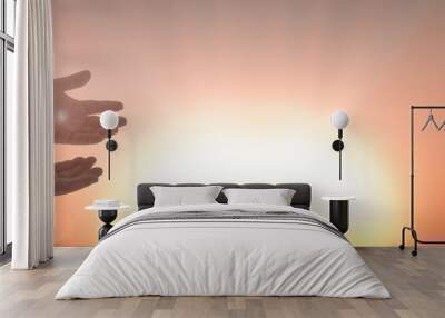 nail mark day concept: the scars in the hands of jesus christ over blurred sunrise background Wall mural